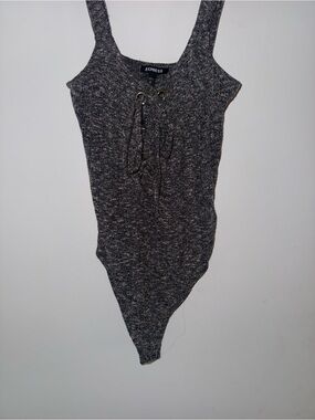 Express Charcoal Gray Lace-Up Knit Bodysuit